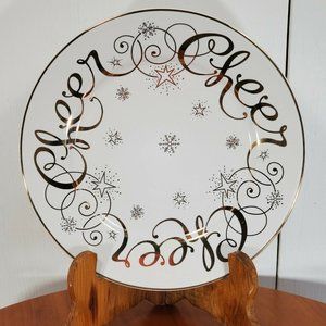 Hau22 by Hausenware Lyn Dillin 8" Gold Cheer Holiday Hors D’oeuvre Salad Plates